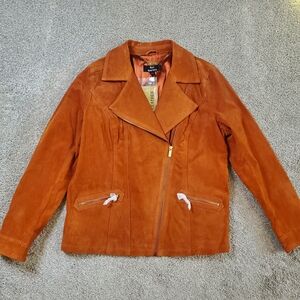 NWT Dennis Basso Genuine Leather Jacket • Size M • Burnt Orange Moto